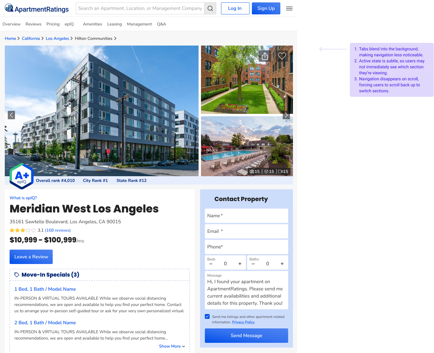 Community Page Navigation Before Redesign